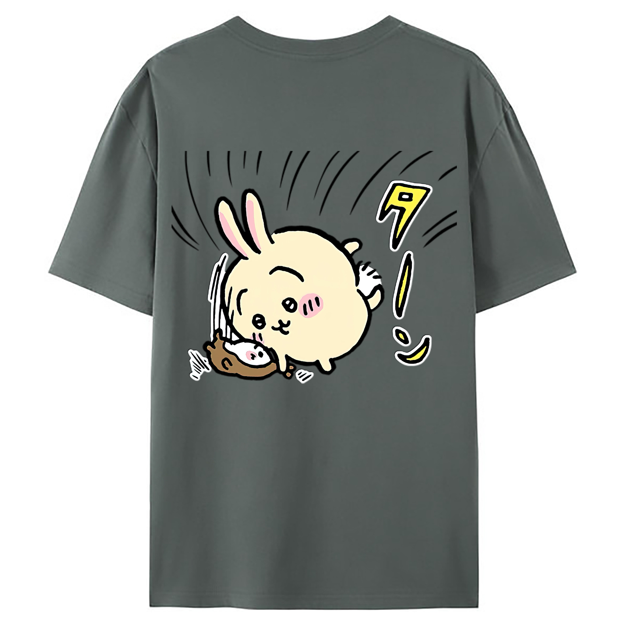 （画像用） ちいかわ うさぎ Chii-kawa usagi 綿100％ メンズ半袖Tシャツ（バックプリント） 通気性